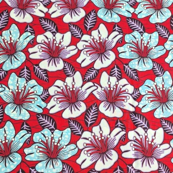 Afrikanischer Wax Print Stoff Baumwolle RED RETRO FLOWERS